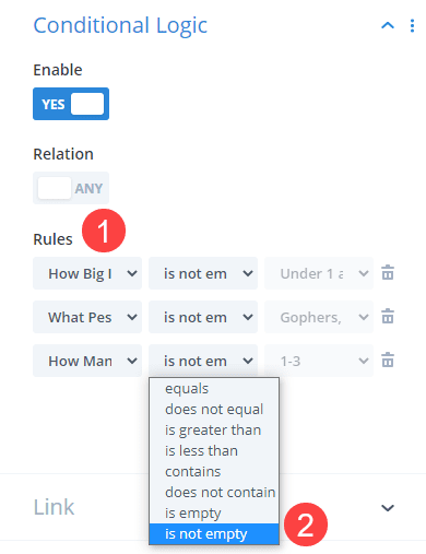 conditional logic for followups in the contact form